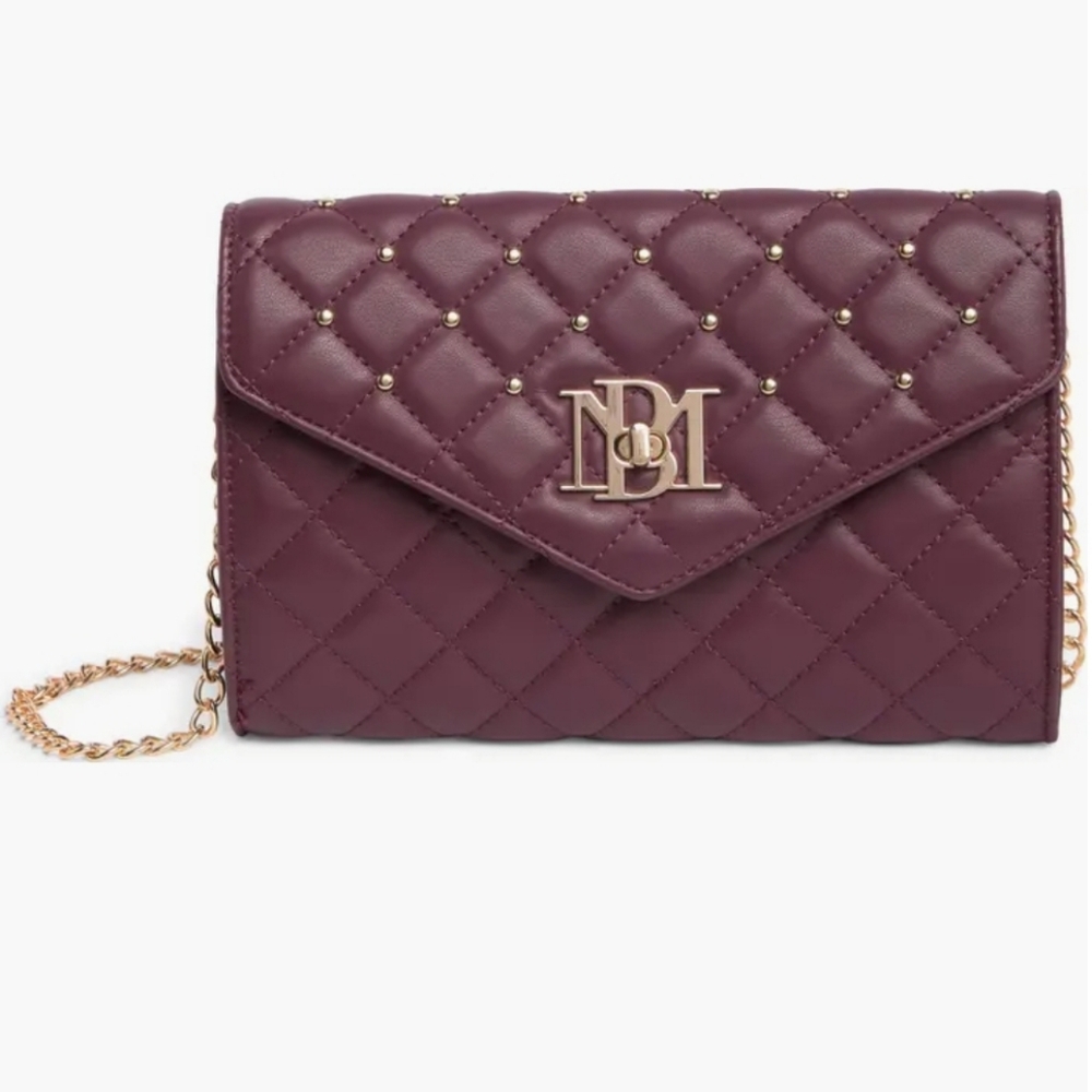 Badgley Mischka Plum Diamond Quilted Studded Envelope Crossbody Bag
